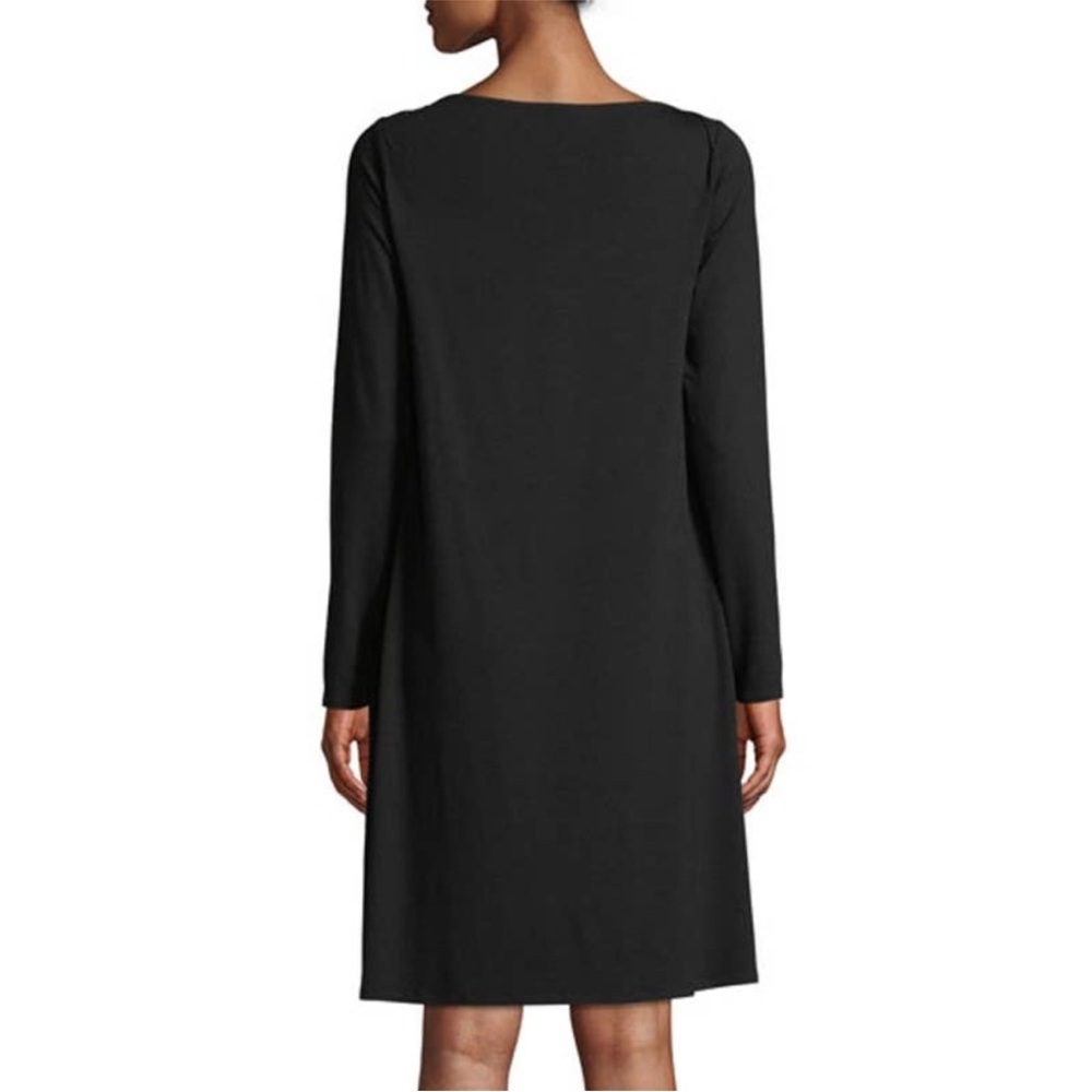 NWT Eileen Fisher Bateau Neckline Long Sleeve Dress Sz 3X Black - Picture 2 of 11